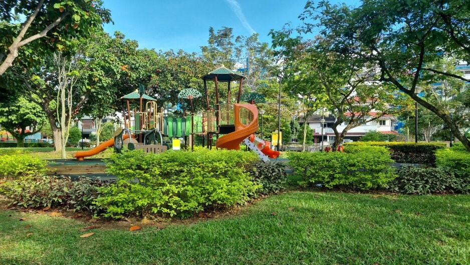 Slides and climbing towers at Jalan Pari Burong Playground