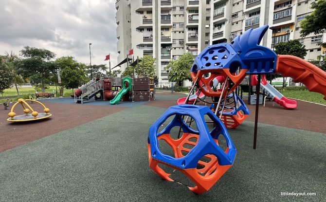 Blue and orange climbing structure and ship playground at 3G Park @ Shunfu.